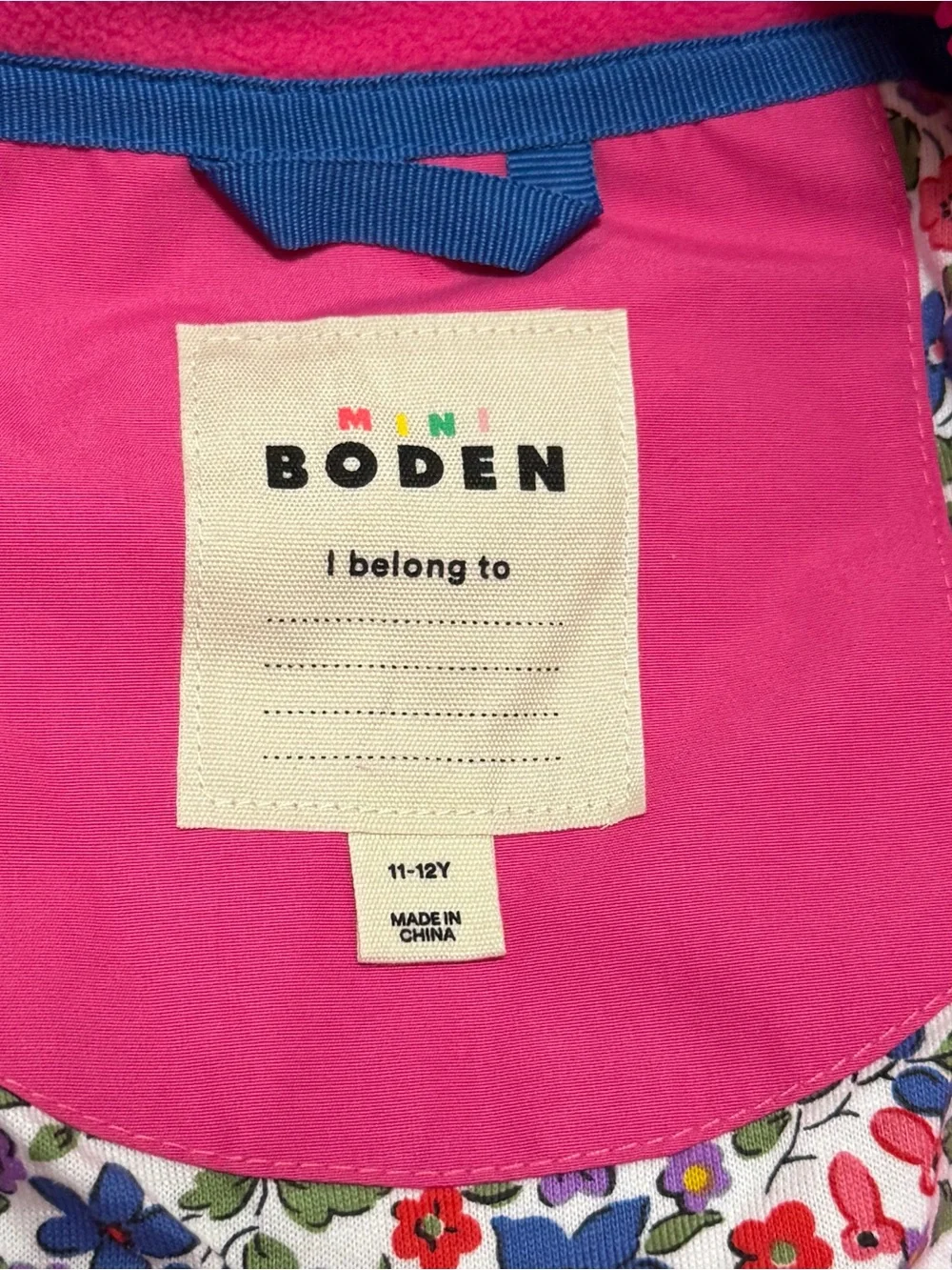Mini Boden Girls Waterproof Fisherman's Hooded Pink Floral Jacket Sz 11-12 NWT